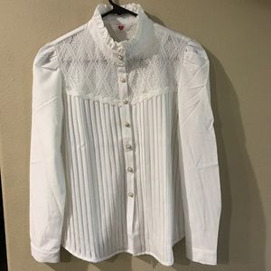 White pearl button up blouse
